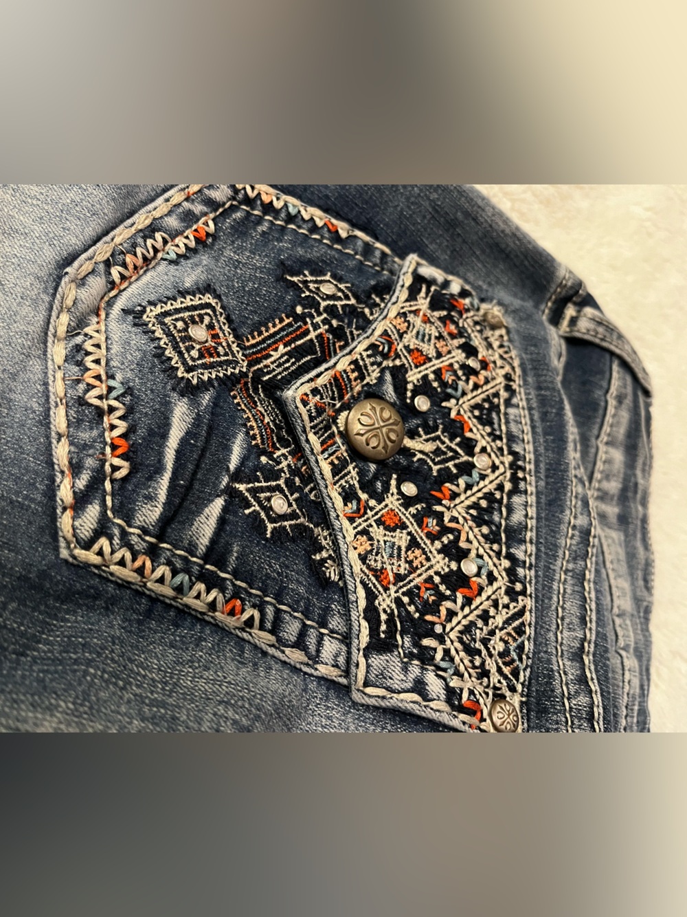 Love Indigo Embroidered Pocket Boyfriend Jeans - Blue